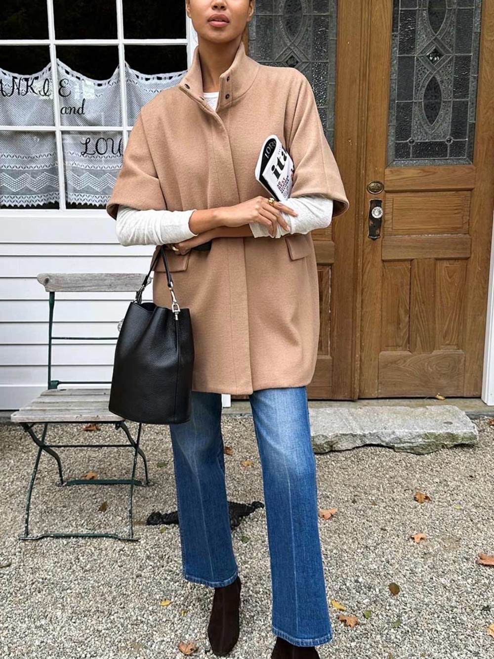 Emerson Fry Short-Sleeve Topper Coat in Camel